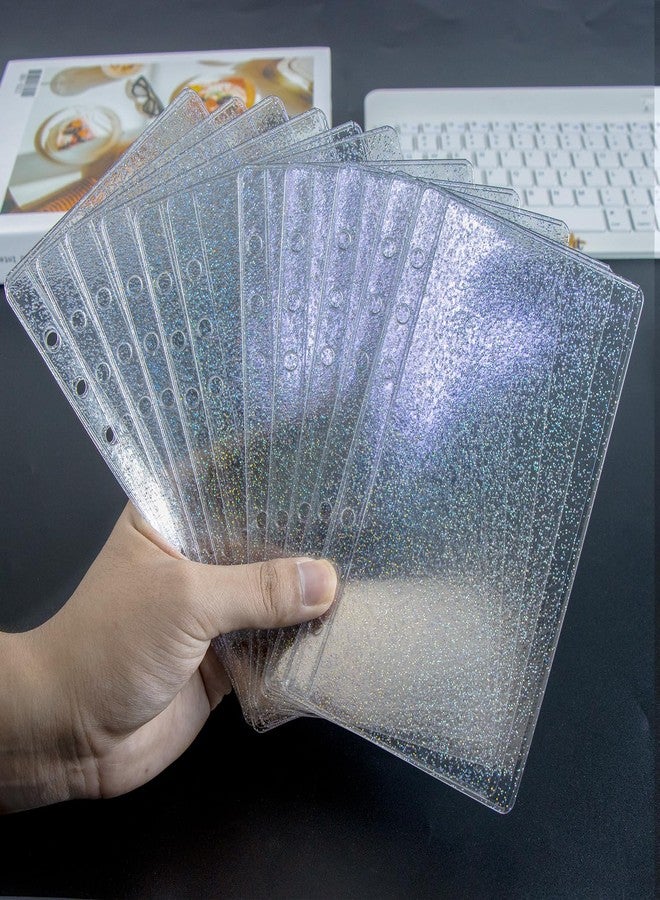 Mogoostry A6 Clear Glitter Sheet Protectors 12 Pack 3.4 x 6.8 Inch Plastic Sleeves Side Open Paper Protector for 6 Ring A6 Binders - Image 3