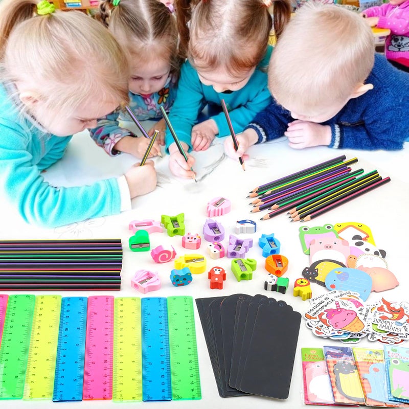 Mepmela Stationery Party Favors, 24 Pack Birthday Goodie Bags for Kids with Pencils Rulers Sticky Notes Return Gifts Easter Stuffers Classroom Gifts Student Class - Image 3