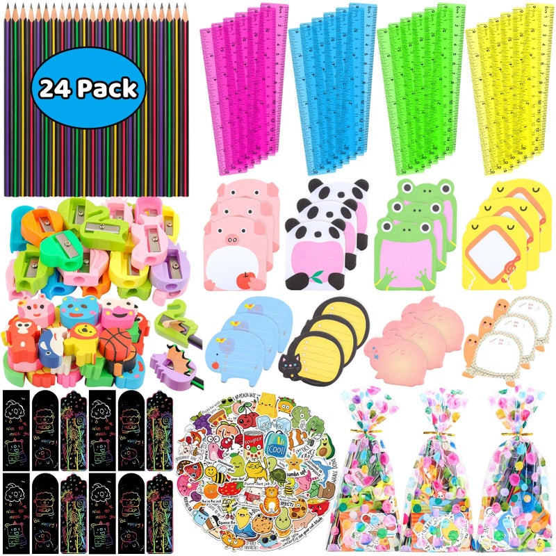 Mepmela Stationery Party Favors, 24 Pack Birthday Goodie Bags for Kids with Pencils Rulers Sticky Notes Return Gifts Easter Stuffers Classroom Gifts Student Class - Image 1