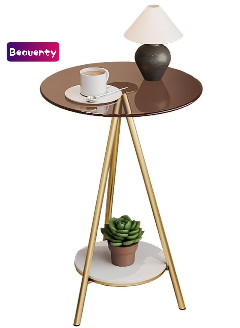 Beauenty Glass Coffee Table,2-Tier Circle Side Table,with Storage Shelf,Round Glass End Table,Modern Sofa Table,for Small Space, Bedroom,Living Room(40 * 40 * 59cm) (Gold) - Image 1