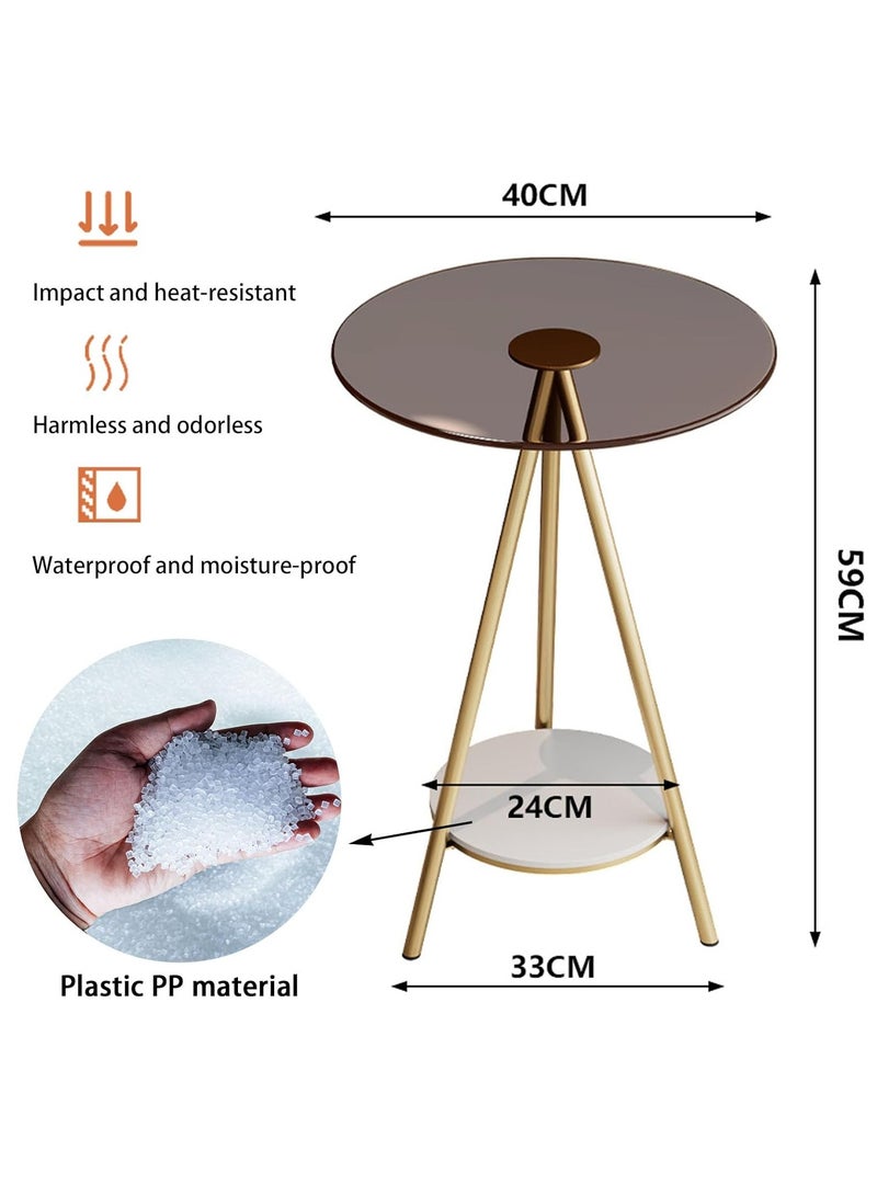 Beauenty Glass Coffee Table,2-Tier Circle Side Table,with Storage Shelf,Round Glass End Table,Modern Sofa Table,for Small Space, Bedroom,Living Room(40 * 40 * 59cm) (Gold) - Image 3