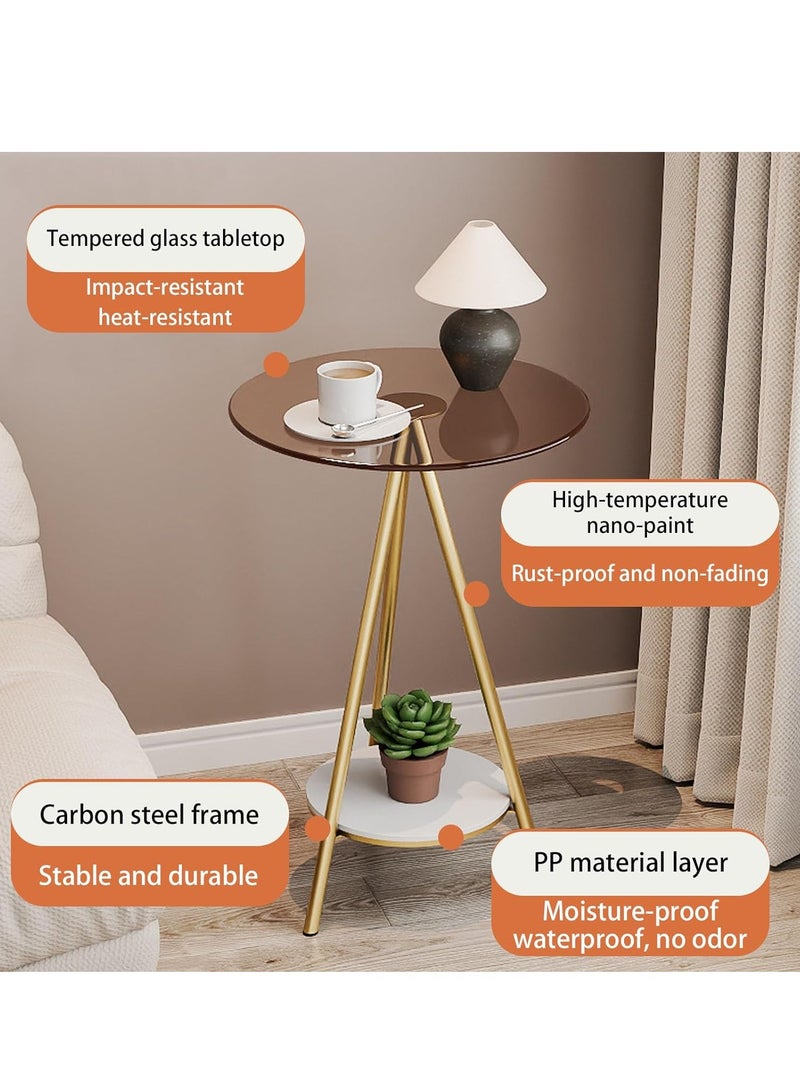 Beauenty Glass Coffee Table,2-Tier Circle Side Table,with Storage Shelf,Round Glass End Table,Modern Sofa Table,for Small Space, Bedroom,Living Room(40 * 40 * 59cm) (Gold) - Image 5