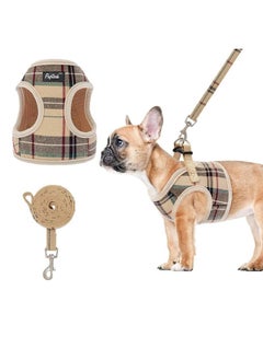 PUPTECK PUPTECK Soft Mesh Dog Harness and Leash Set Step-in Plaid Puppy Padded No Pull Vest Harness for XS Small Medium Sized Dogs Cats Outdoor Walking, Beige S  - Image 1