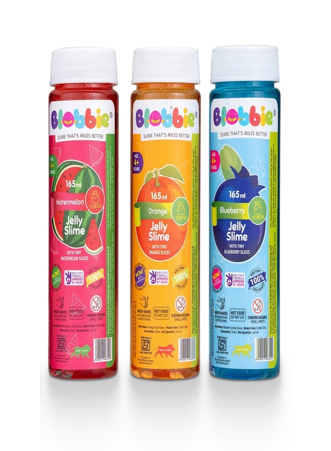 Blobbie® Fruit Jelly Slime Set of 3 for Boys| Blueberry, Watermelon, Orange | 165 ml x 3 = 495 ml |Fruity Fragrances | with Tiny Fruit Slices |100% Non-Sticky | 100% Non-Toxic | for Age 4+ Years - Image 1