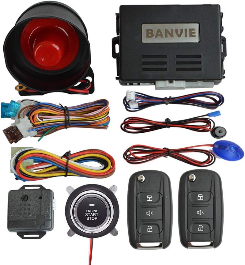 BANVIE Car Alarm System with Remote Start Kit & Push to Engine Start Stop Button - Image 1