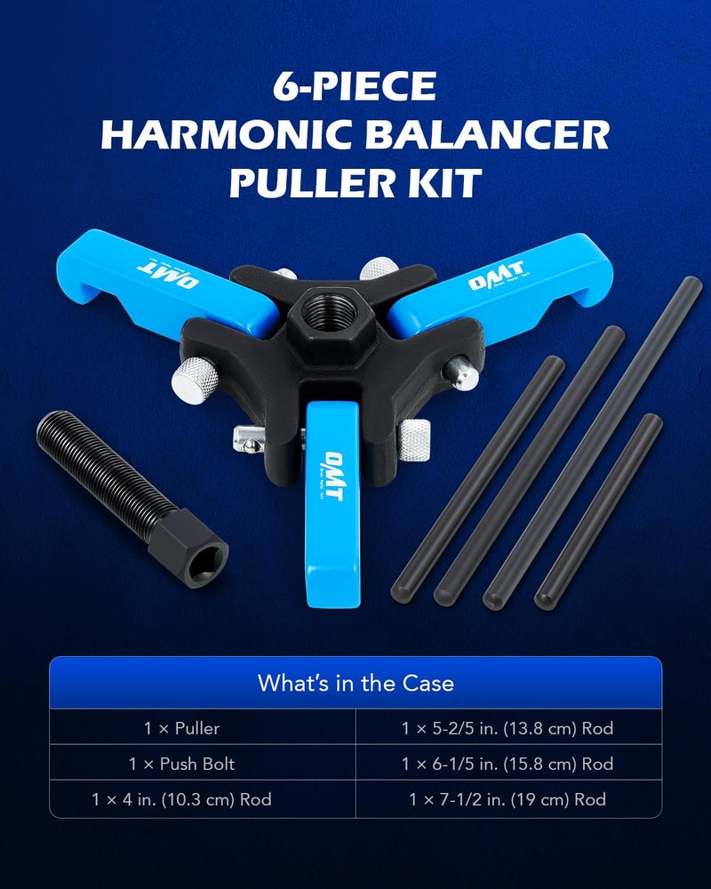 Orion Motor Tech مجموعة أدوات سحب الموازن الهارموني من أوريون موتور تك، مجموعة سحب قابلة للتعديل بـ 3 فكوك لإزالة المثبطات والموازين الهارمونية، مجموعة سحب البكرات بـ 3 فكوك متوافقة مع شيفروليه وجنرال موتورز وكرايسلر وكاديلاك وفورد والمزيد، زرقاء - Image 2