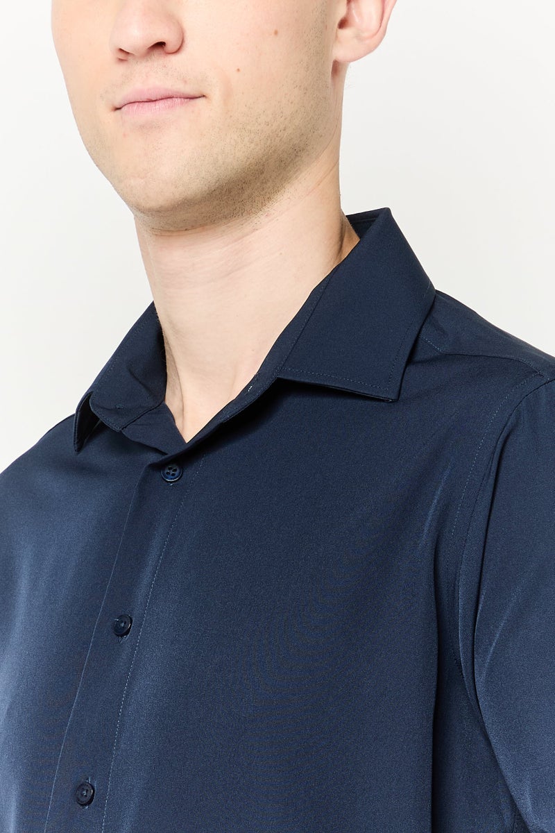 Scotch & Soda Men Modern Fit Solid Long Sleeve Dress Shirt, Navy - Image 3