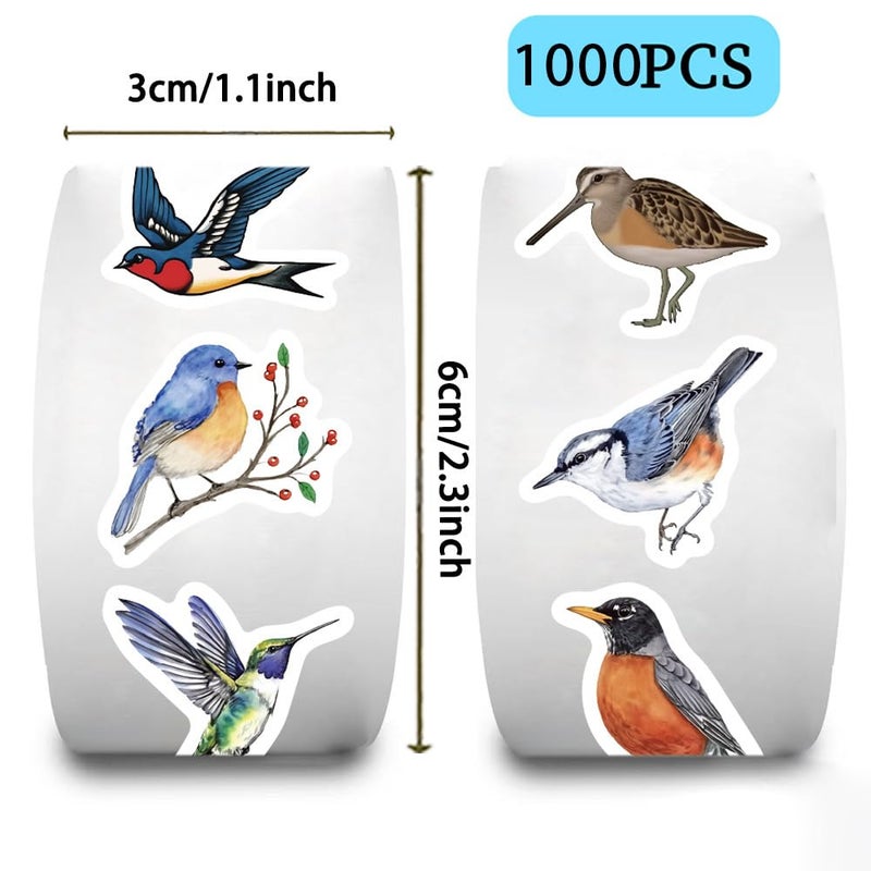 KOPTOP 1000Pcs Bird Stickers Roll, 2 Rolls 10 Styles Self-Adhesive Stickers for Kids - Waterproof Tropical Stickers for Scrapbooks, Party Decorations & Classroom Rewards - Image 2