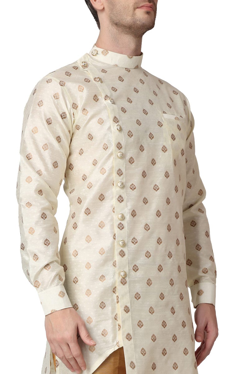 Royal Kurta Men's Silk Printed Kurta and Churidar Pyjama Set (38, Gold) - Image 5