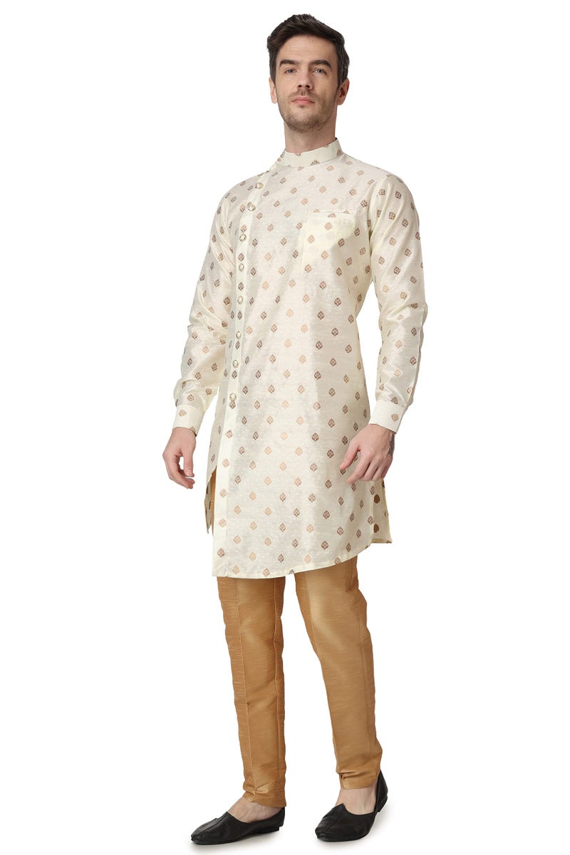 Royal Kurta Men's Silk Printed Kurta and Churidar Pyjama Set (38, Gold) - Image 3