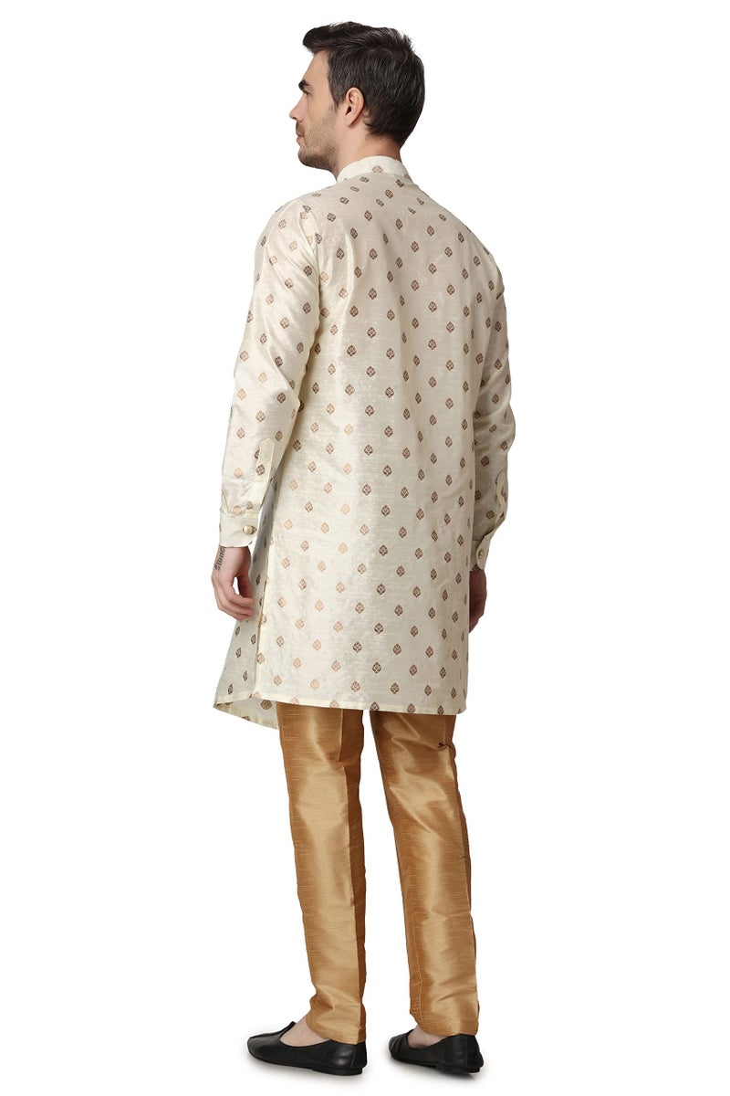 Royal Kurta Men's Silk Printed Kurta and Churidar Pyjama Set (38, Gold) - Image 2