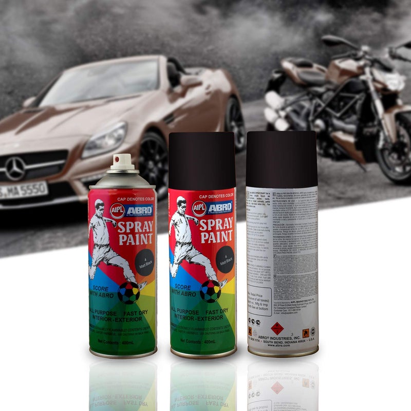 Abro SP-4 علبة طلاء رذاذ ملون متعددة الاستخدامات (400 مل، أسود غير لامع) جاف سريع للتطبيقات على المعدن، الخشب، الجدران، السيارات والدراجات النارية - Image 5