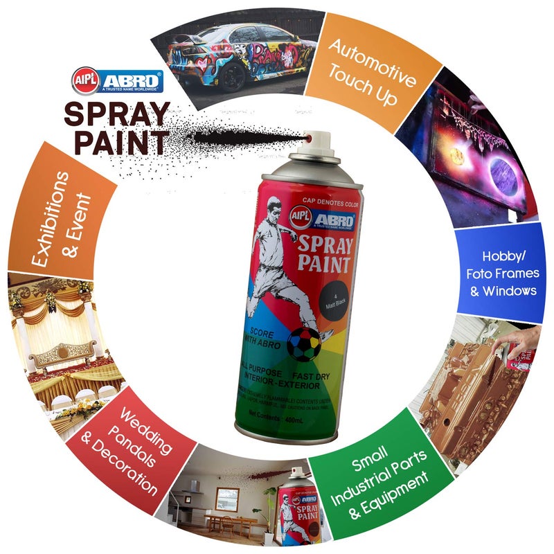 Abro SP-4 علبة طلاء رذاذ ملون متعددة الاستخدامات (400 مل، أسود غير لامع) جاف سريع للتطبيقات على المعدن، الخشب، الجدران، السيارات والدراجات النارية - Image 2
