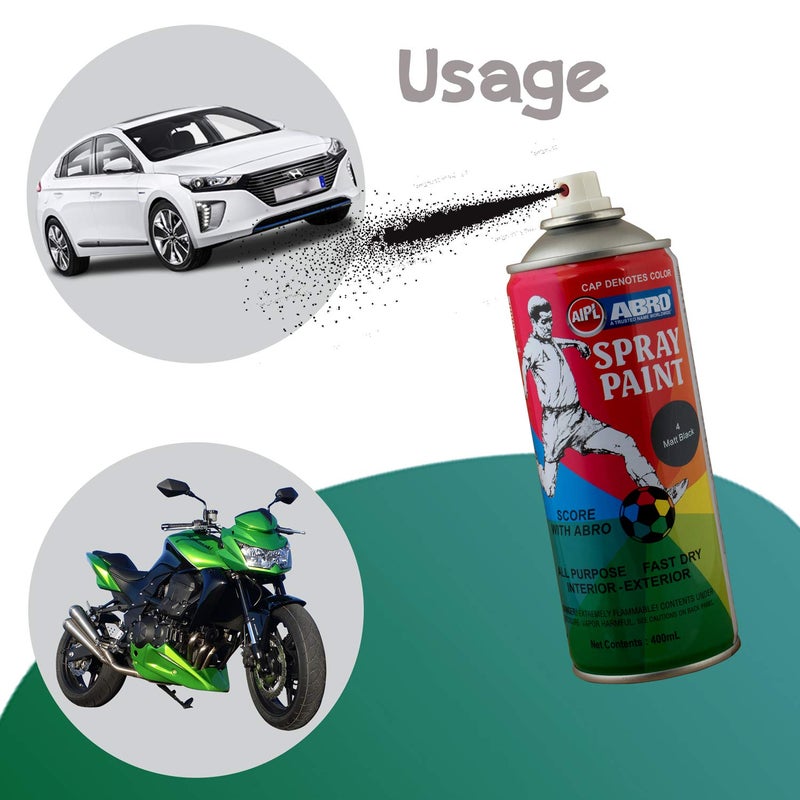 Abro SP-4 علبة طلاء رذاذ ملون متعددة الاستخدامات (400 مل، أسود غير لامع) جاف سريع للتطبيقات على المعدن، الخشب، الجدران، السيارات والدراجات النارية - Image 4