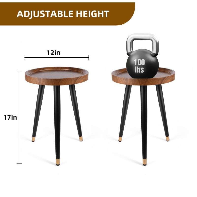 KGPLOME Plant Stand Indoor,Mid Century Walnut Wood Plant Table, Heavy Duty Metal Tall Flower Pot Stand,Modern Round Small Side End Table with Raised Design(12"x17") (2, 12 x 17 in) - Image 4