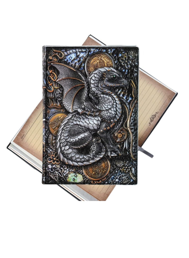 Excefore Embossed Leather Journal Writing Notebook, A5 Antique Leather Journal Notebook Writing Notebook Decoration Book Retro Dragon Hardcover Diary for Women Men Gifts - Image 1