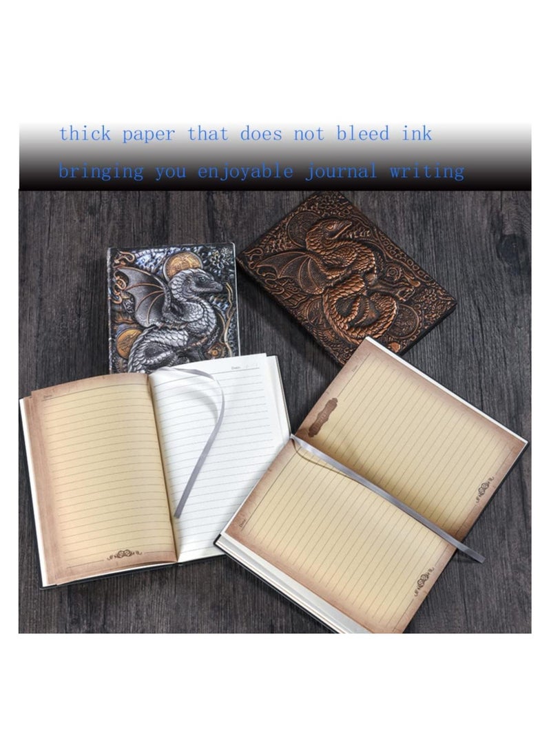Excefore Embossed Leather Journal Writing Notebook, A5 Antique Leather Journal Notebook Writing Notebook Decoration Book Retro Dragon Hardcover Diary for Women Men Gifts - Image 3