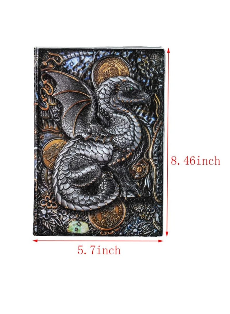 Excefore Embossed Leather Journal Writing Notebook, A5 Antique Leather Journal Notebook Writing Notebook Decoration Book Retro Dragon Hardcover Diary for Women Men Gifts - Image 2