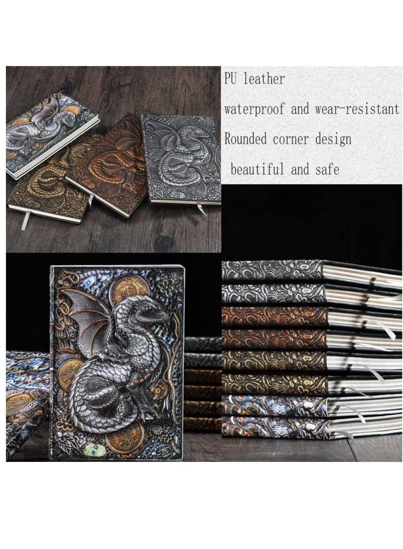 Excefore Embossed Leather Journal Writing Notebook, A5 Antique Leather Journal Notebook Writing Notebook Decoration Book Retro Dragon Hardcover Diary for Women Men Gifts - Image 4