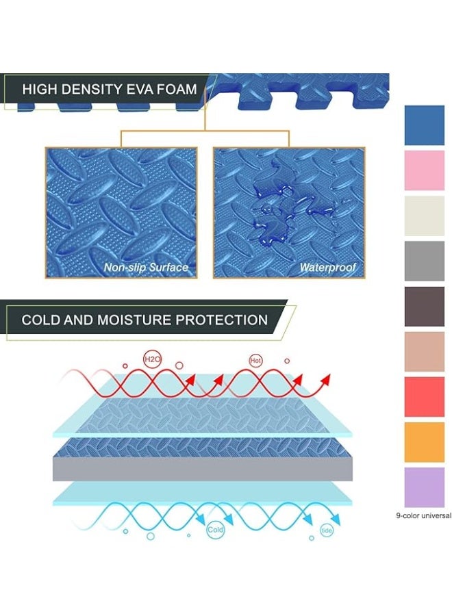DUNISO حصيرة تمارين أرضية 8 قطع، بلاط رغوة EVA متشابك، حصيرة معدات التمارين مع حواف، مقاومة للماء، مضادة للتلوث، عازلة للصوت، لتمارين صالة الألعاب الرياضية المنزلية، 24*24 بوصة - Image 2