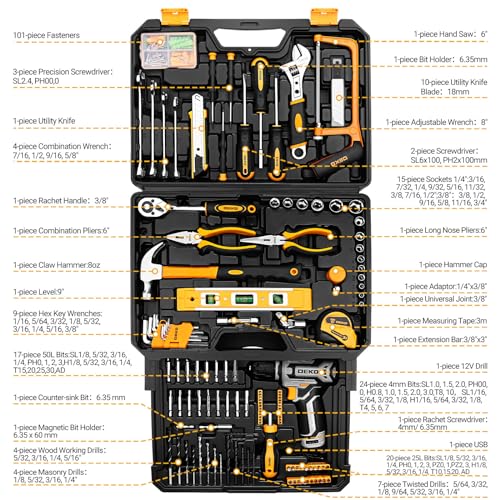 DEKOPRO Tool Kit Box Drill Set：DEKOPRO Home Mechanic Toolbox with 12V Power Cordless Drill Hand Repair Tools Sets Combo Kits Storage Organizer Drawer Case for Men - Image 2