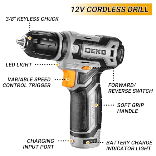 DEKOPRO Tool Kit Box Drill Set：DEKOPRO Home Mechanic Toolbox with 12V Power Cordless Drill Hand Repair Tools Sets Combo Kits Storage Organizer Drawer Case for Men - Image 4