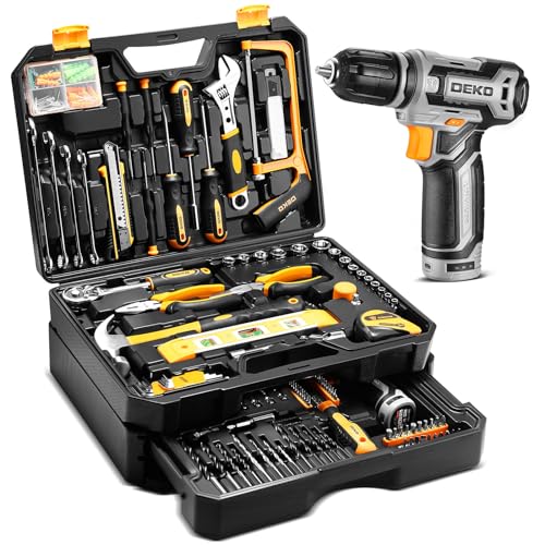 DEKOPRO Tool Kit Box Drill Set：DEKOPRO Home Mechanic Toolbox with 12V Power Cordless Drill Hand Repair Tools Sets Combo Kits Storage Organizer Drawer Case for Men - Image 1