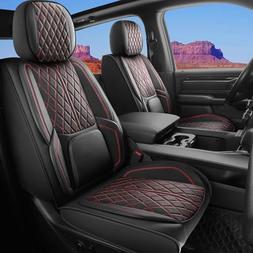 DuDuWang Car Seat Cover Custom Fit for Dodge Ram 1500 2500 3500 2002-2026 Faux Leather Seat Cover Set Compatible with Crew Quad Regular Cab Pickup Truck Cushions (Black & Blue, Full Set, Flat Rear) - Image 1