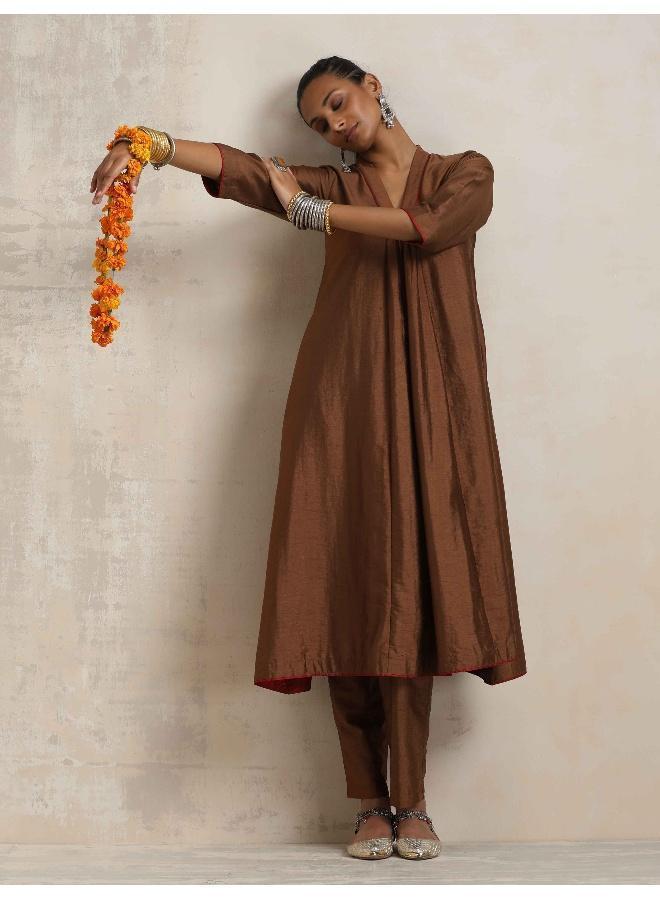 trueBrowns Brown Silk Kurta Set - Image 1