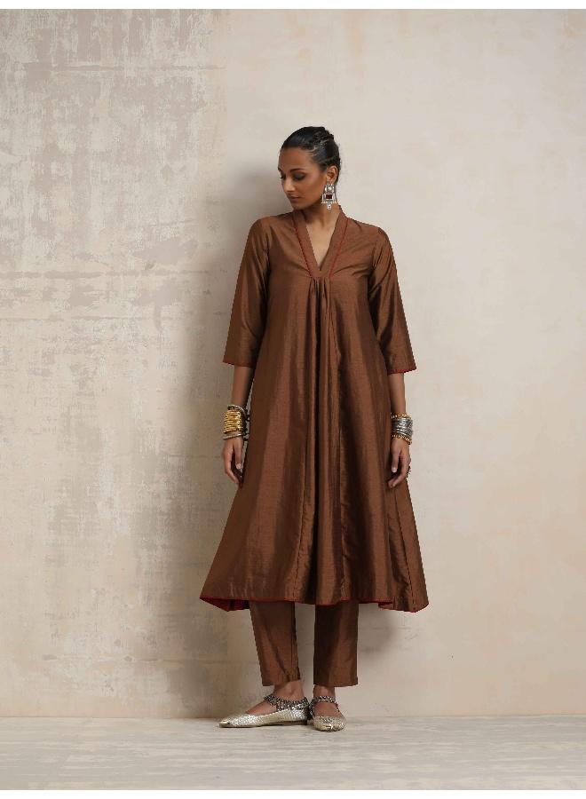 trueBrowns Brown Silk Kurta Set - Image 2