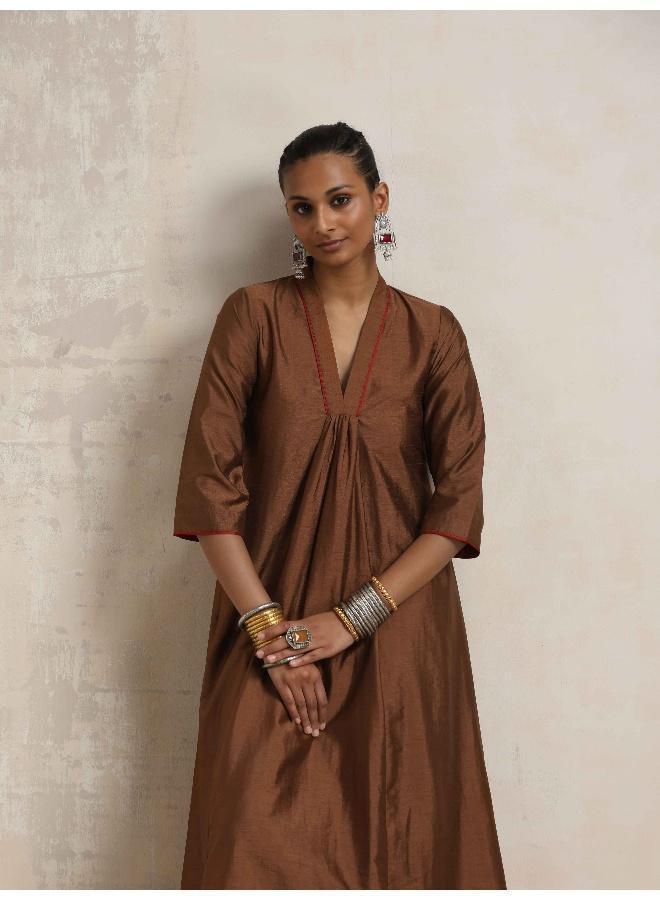 trueBrowns Brown Silk Kurta Set - Image 5
