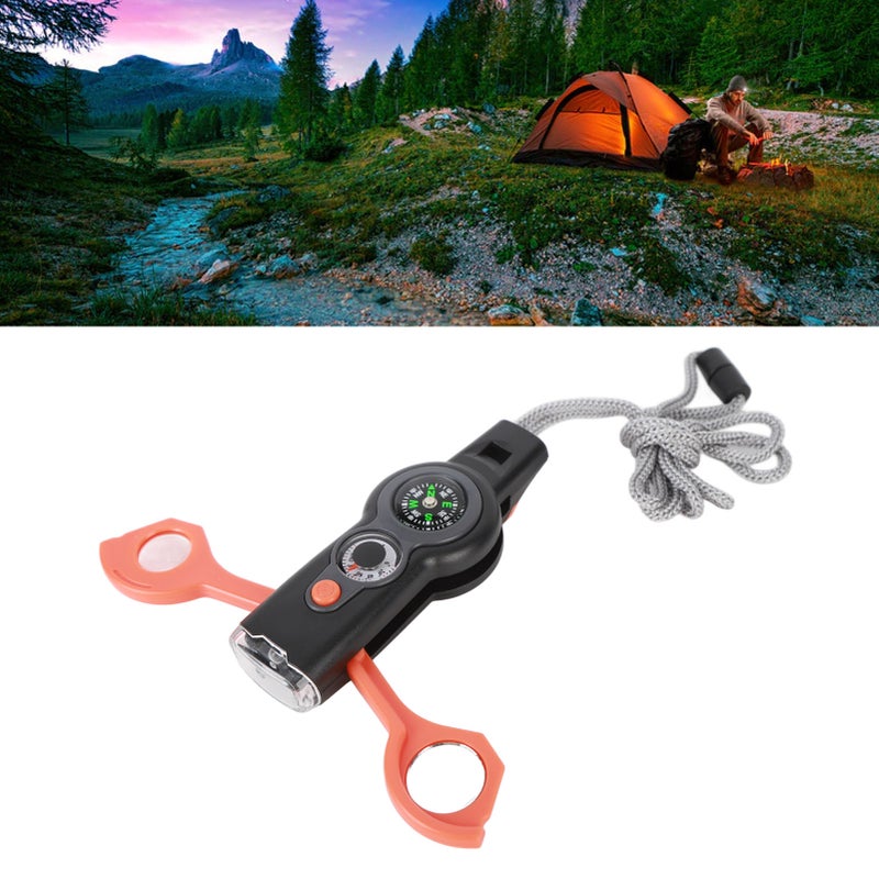 Emergency Survival Whistle Grayish White: Storage Tank, High White LED Light - Tinder Magnifying Glass, Thermometer Compass for Hiking Climbing Outdoor Emergency Use - Image 3