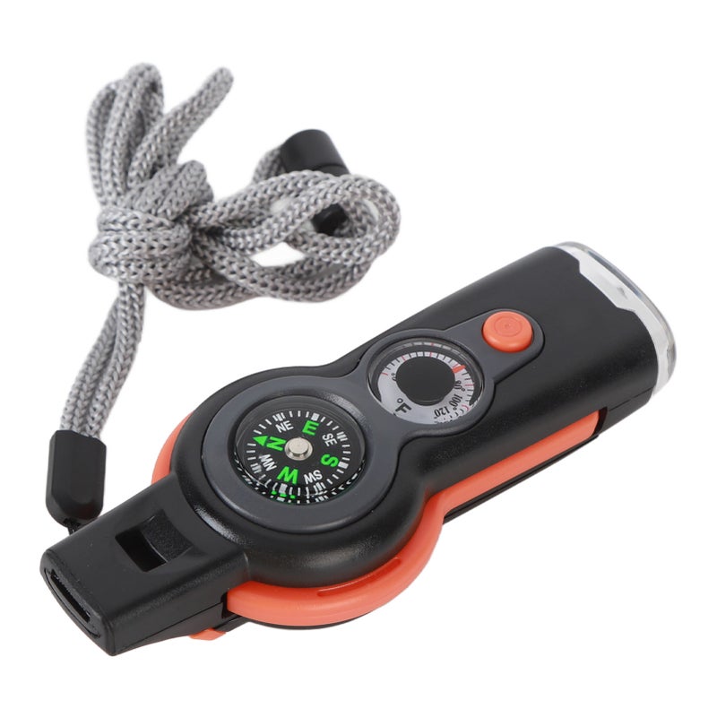 Emergency Survival Whistle Grayish White: Storage Tank, High White LED Light - Tinder Magnifying Glass, Thermometer Compass for Hiking Climbing Outdoor Emergency Use - Image 1