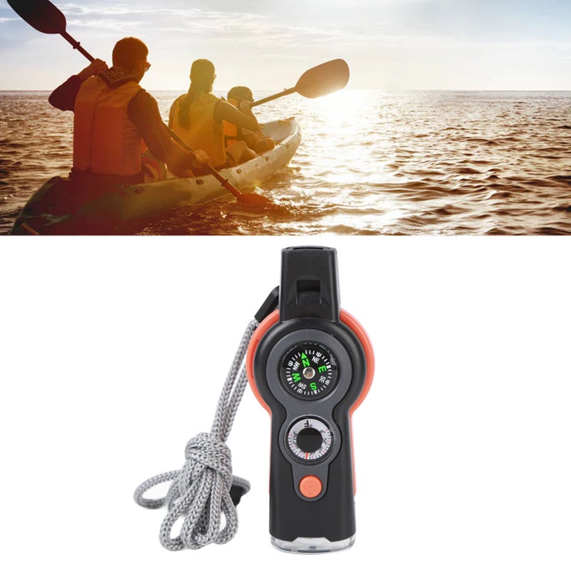Emergency Survival Whistle Grayish White: Storage Tank, High White LED Light - Tinder Magnifying Glass, Thermometer Compass for Hiking Climbing Outdoor Emergency Use - Image 2