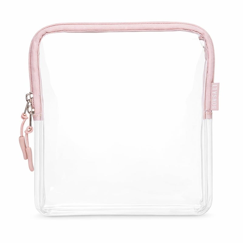 BORSALI TSA Approved Toiletry Bag - Clear Quart Size for 3-1-1 LIquids for Carry On Travel - Toiletries Organizer - Cosmetic Pouch with Zipper - Travel Accessories - Rose - Image 1