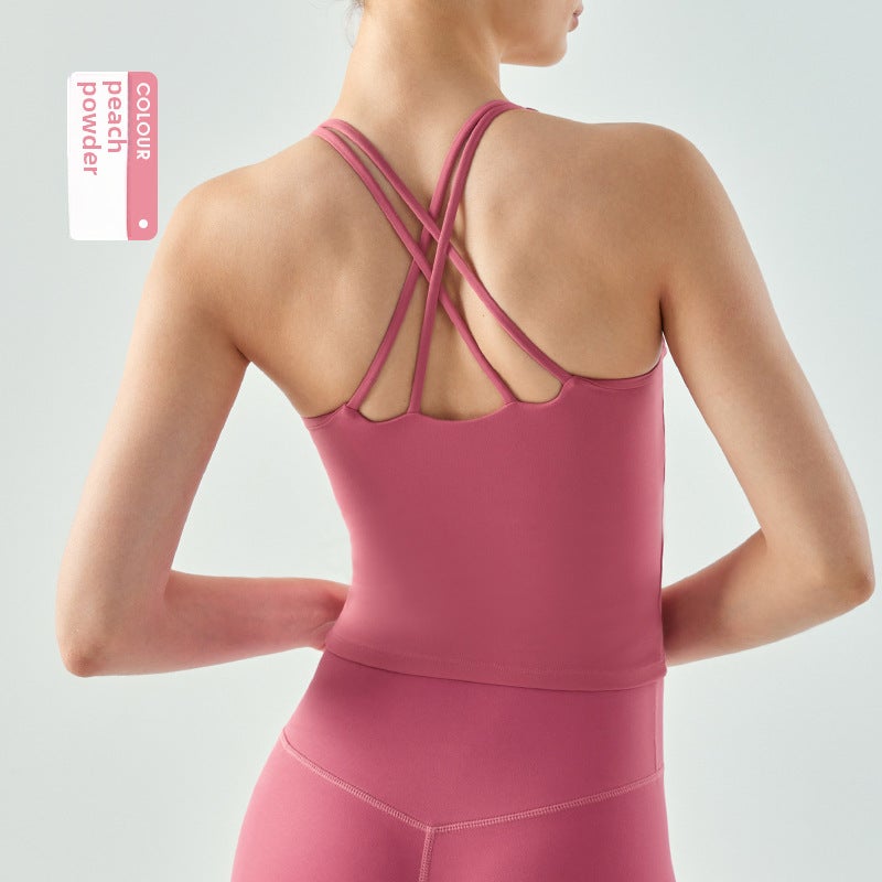 Generic Womens Padded Yoga Tank Top Sleeveless U-Neck Fitness Shirt Peach pollen 