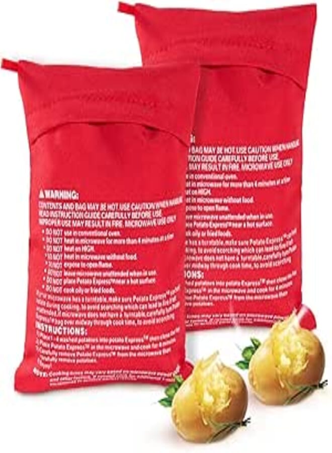 Obtanim Microwave Potato Bag - 2 Pack Reusable Cooker Baked Pouch, Red