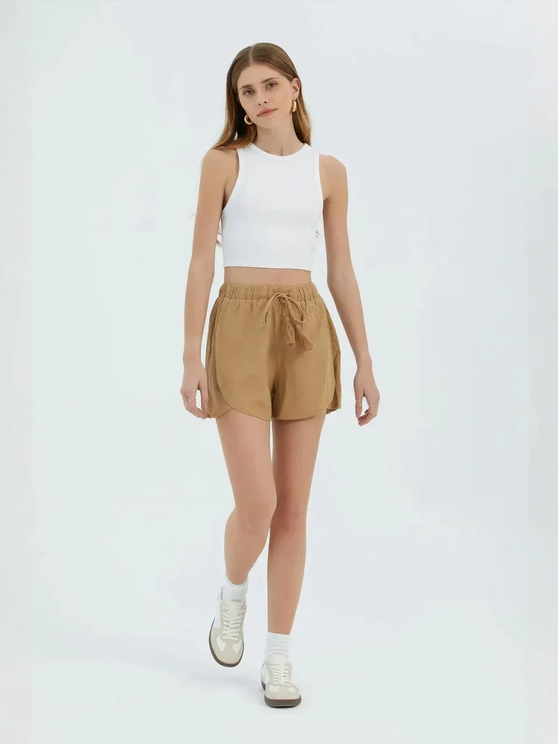 زوبعة شورتات قطنية بخصر عالٍ ورباط مطاطي