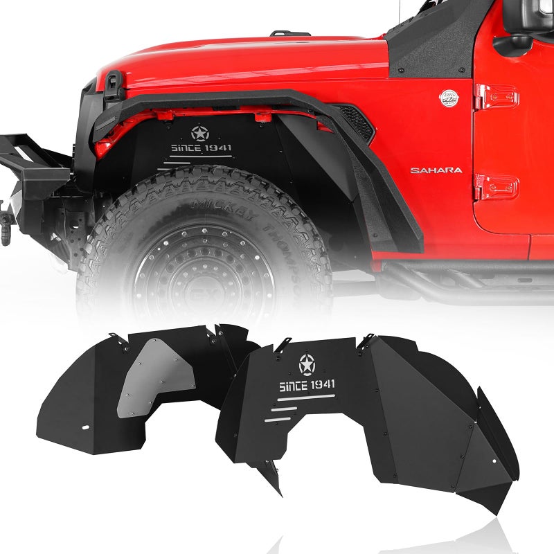 Hooke Road JT JL Front Inner Fender Liners Aluminum for 20182025 Jeep Wrangler JL 2 or 4 Doors Gladiator JT Exclude Rubicon 36L Engine Edition 2 PCS Wheel Well Liner