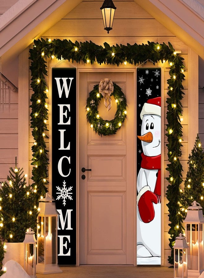 Tiamon Christmas Porch Sign Banner Winter Welcome Front Porch Banner Merry Christmas Snowman Santa Claus Door Banner for Xmas Holiday Front Door Wall Hanging Decorations Supplies Indoor Outdoor (Snowman) - Image 4