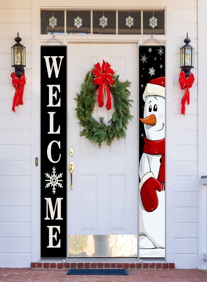 Tiamon Christmas Porch Sign Banner Winter Welcome Front Porch Banner Merry Christmas Snowman Santa Claus Door Banner for Xmas Holiday Front Door Wall Hanging Decorations Supplies Indoor Outdoor (Snowman) - Image 3