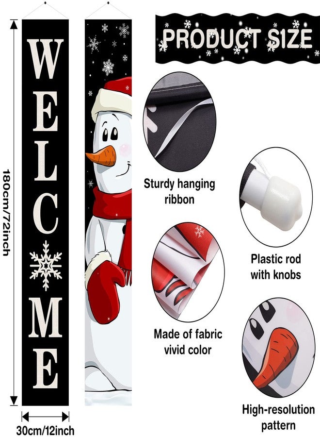Tiamon Christmas Porch Sign Banner Winter Welcome Front Porch Banner Merry Christmas Snowman Santa Claus Door Banner for Xmas Holiday Front Door Wall Hanging Decorations Supplies Indoor Outdoor (Snowman) - Image 2