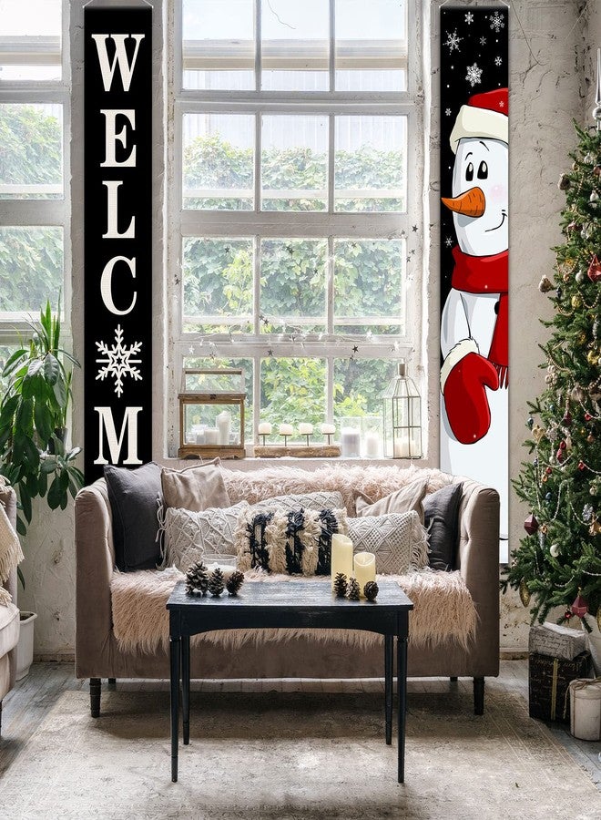 Tiamon Christmas Porch Sign Banner Winter Welcome Front Porch Banner Merry Christmas Snowman Santa Claus Door Banner for Xmas Holiday Front Door Wall Hanging Decorations Supplies Indoor Outdoor (Snowman) - Image 5