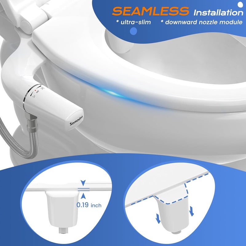 SAMODRA Ultra-Slim Bidet Attachment for Toilet - Self Cleaning Nozzle Hygienic Bidets for Existing Toilets with Adjustable Water Pressure Fresh Water Sprayer - Easy to Install - Image 3