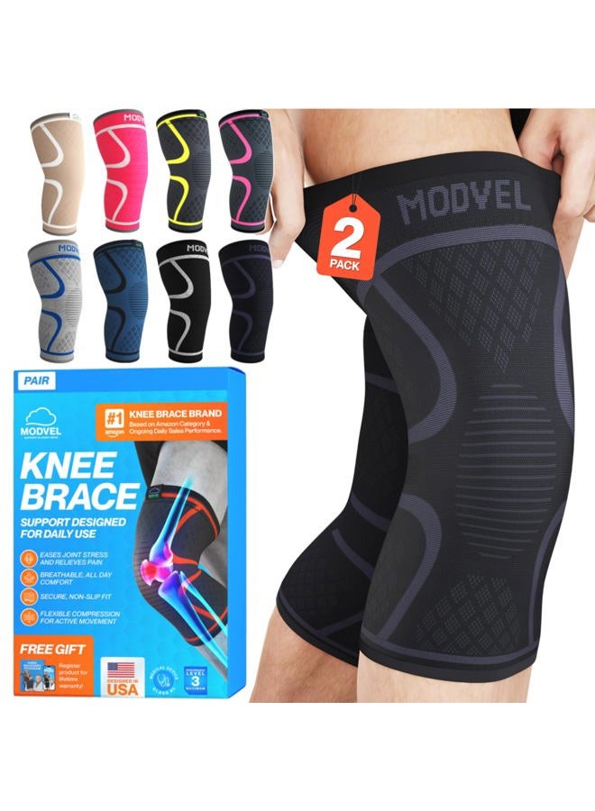 MODVEL Knee Support Set for Men and Women - Stable Support for Sports, Training, Fitness, Hiking, Everyday Use - Comfortable, Skin-friendly, Breathable Bandage Made of Soft Nylon Latex Fabric - Image 1