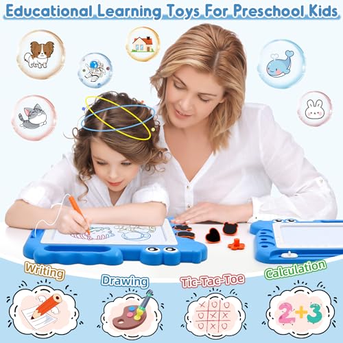 AiTuiTui Magnetic Drawing Board Toddler Toys Gift for Girls Boys, Color Sketch Writing Scribble Doodle Pad Travel Games, Educational Learning Kids Toys for Toddlers Birthday Stocking Stuffers (Blue) - Image 3