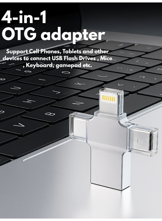 4-in-1 OTG USB Flash Drive 128GB – High-Speed USB 3.0 Memory Stick with Lightning, Type-C, Micro USB & Standard USB Connectors for iPhone, iPad, Android, Mac, and PC (128 GB) - Image 3