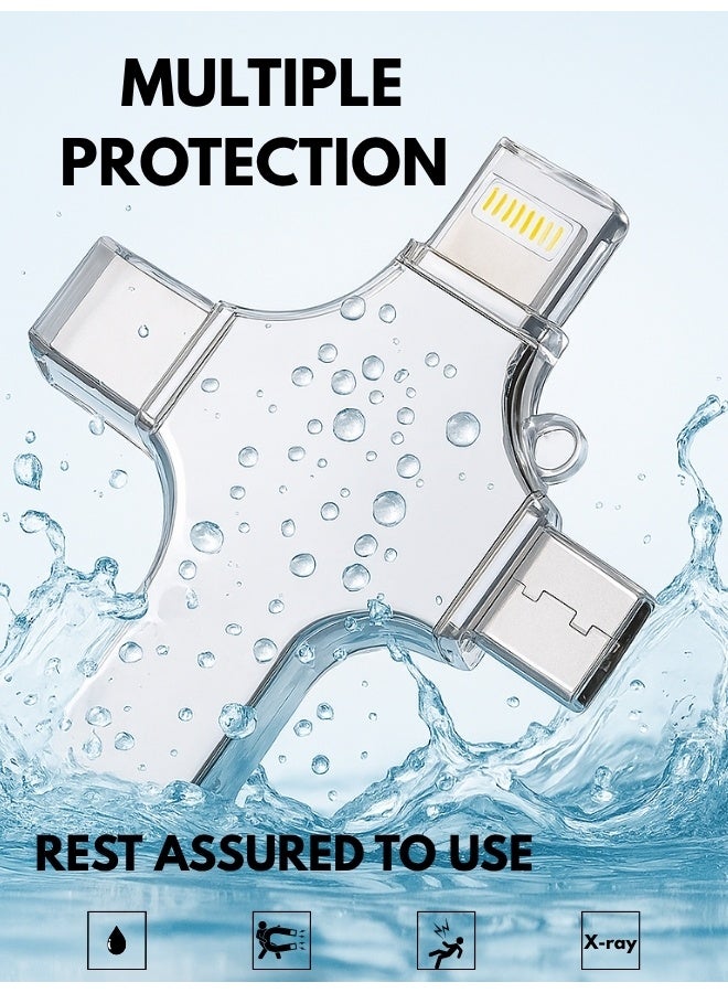 4-in-1 OTG USB Flash Drive 128GB – High-Speed USB 3.0 Memory Stick with Lightning, Type-C, Micro USB & Standard USB Connectors for iPhone, iPad, Android, Mac, and PC (128 GB) - Image 2