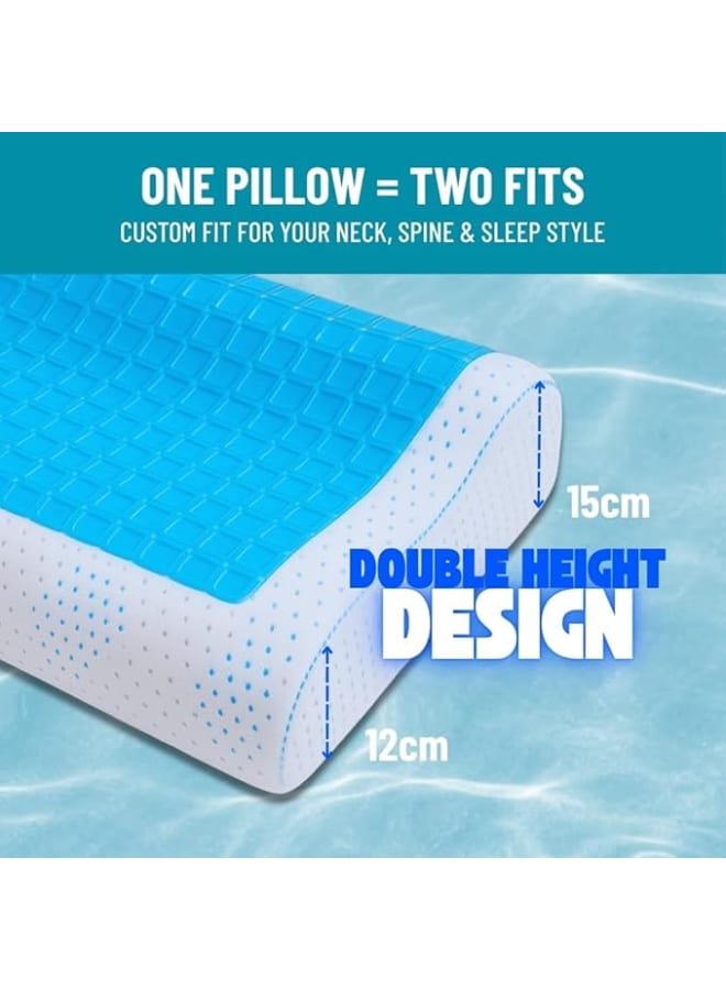 وسادة جل ميموري فوم كبيرة 40 × 60 سم - تبريد مثالي، وسادة نوم صحية لدعم الرقبة والعمود الفقري، ارتفاع مزدوج مع غطاء قطني مضاد للبكتيريا قابل للغسل - Image 3