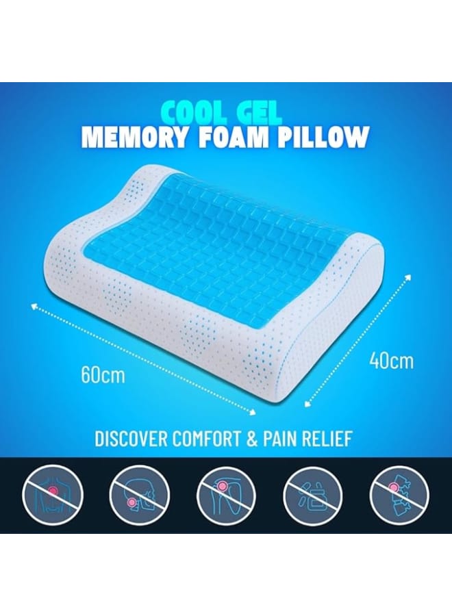 وسادة جل ميموري فوم كبيرة 40 × 60 سم - تبريد مثالي، وسادة نوم صحية لدعم الرقبة والعمود الفقري، ارتفاع مزدوج مع غطاء قطني مضاد للبكتيريا قابل للغسل - Image 2